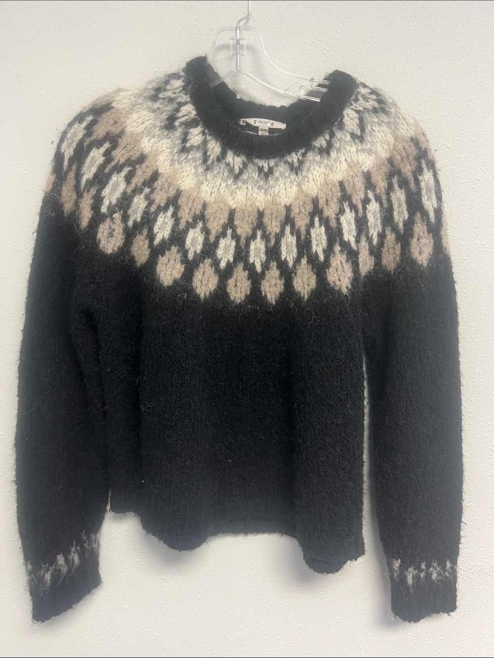 Splendid Black Fair Isle Crewneck Sweater